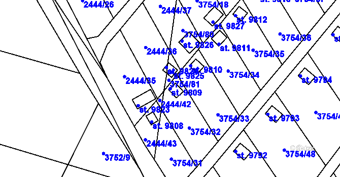 Parcela st. 9809 v KÚ Pardubice, Katastrální mapa