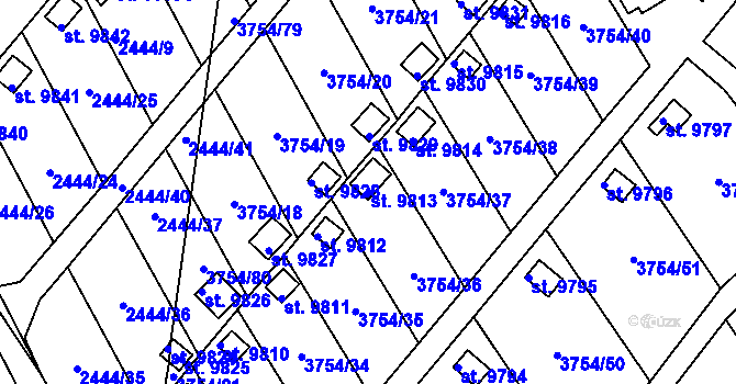 Parcela st. 9813 v KÚ Pardubice, Katastrální mapa