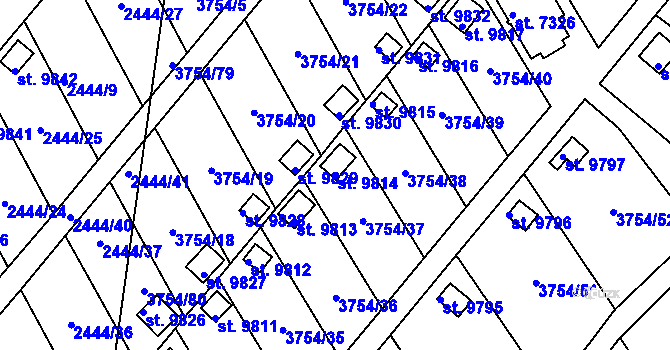 Parcela st. 9814 v KÚ Pardubice, Katastrální mapa