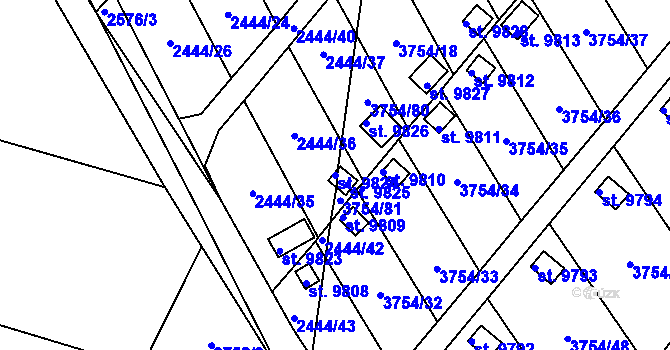 Parcela st. 9824 v KÚ Pardubice, Katastrální mapa