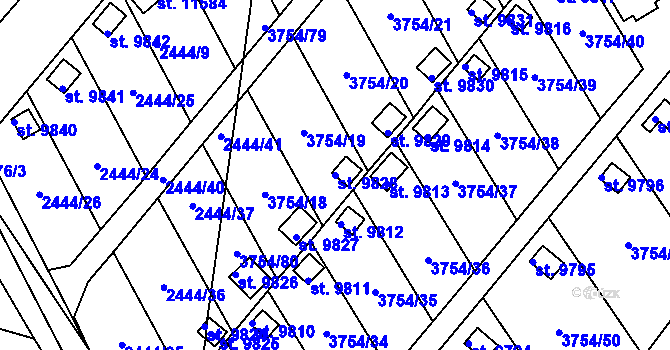 Parcela st. 9828 v KÚ Pardubice, Katastrální mapa