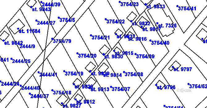 Parcela st. 9830 v KÚ Pardubice, Katastrální mapa