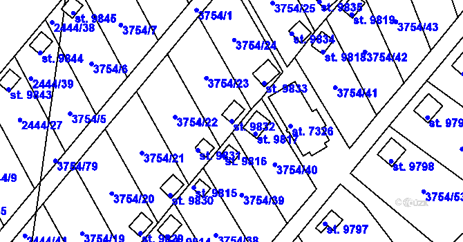 Parcela st. 9832 v KÚ Pardubice, Katastrální mapa