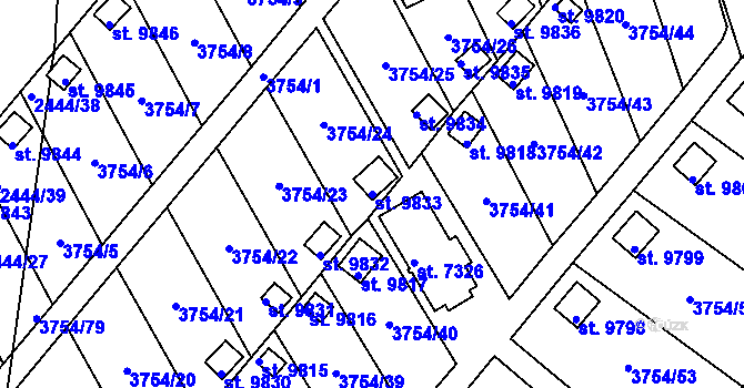Parcela st. 9833 v KÚ Pardubice, Katastrální mapa