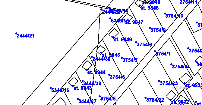 Parcela st. 9845 v KÚ Pardubice, Katastrální mapa