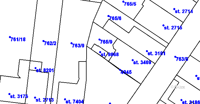 Parcela st. 9868 v KÚ Pardubice, Katastrální mapa