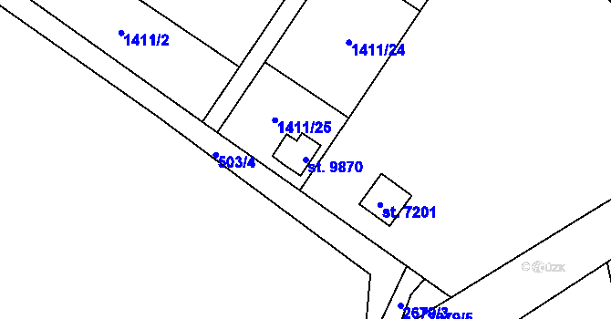 Parcela st. 9870 v KÚ Pardubice, Katastrální mapa