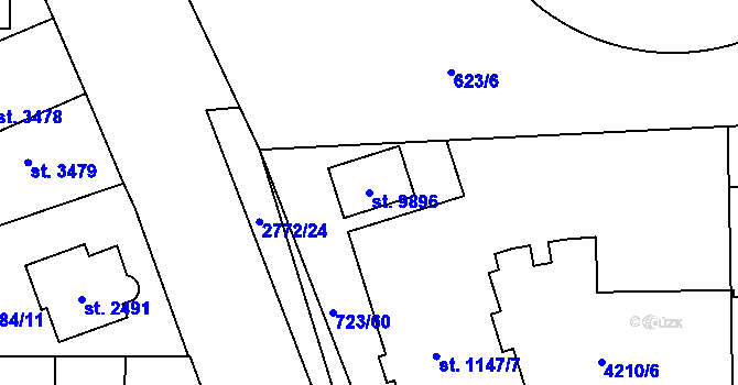 Parcela st. 9896 v KÚ Pardubice, Katastrální mapa