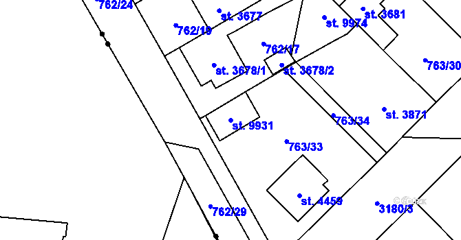 Parcela st. 9931 v KÚ Pardubice, Katastrální mapa