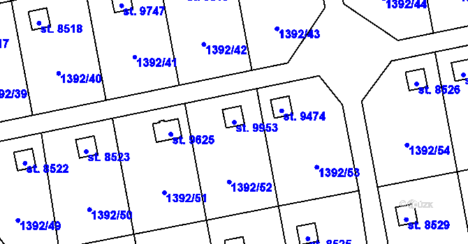 Parcela st. 9953 v KÚ Pardubice, Katastrální mapa