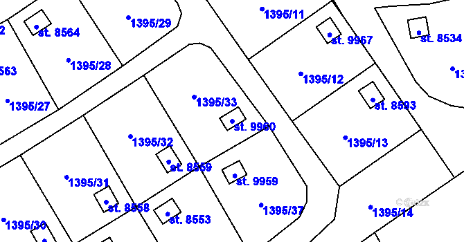 Parcela st. 9960 v KÚ Pardubice, Katastrální mapa