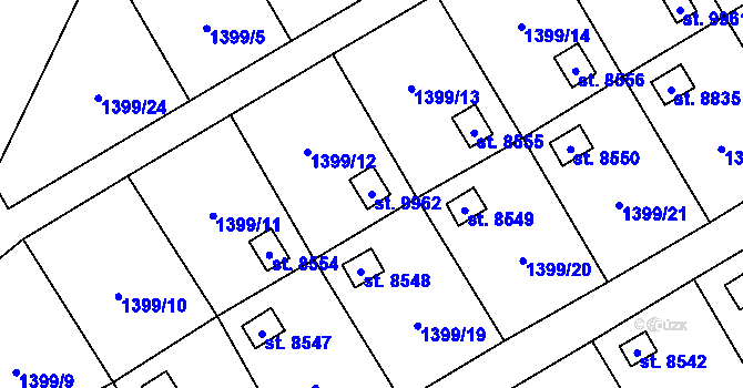 Parcela st. 9962 v KÚ Pardubice, Katastrální mapa