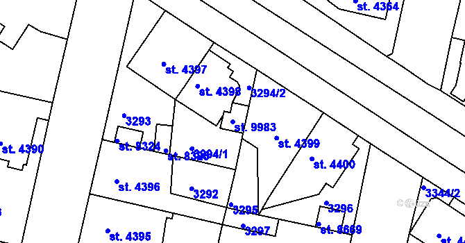 Parcela st. 9983 v KÚ Pardubice, Katastrální mapa