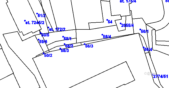 Parcela st. 56/3 v KÚ Pardubice, Katastrální mapa