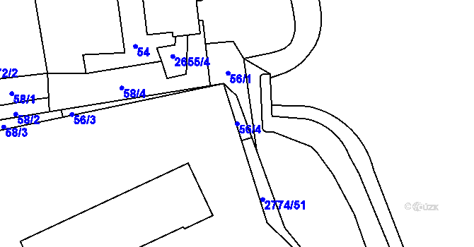Parcela st. 56/4 v KÚ Pardubice, Katastrální mapa