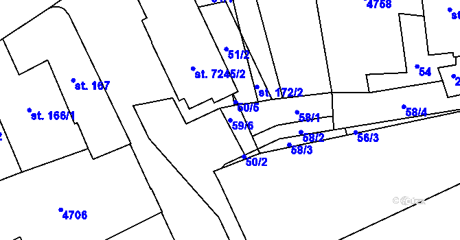 Parcela st. 59/6 v KÚ Pardubice, Katastrální mapa