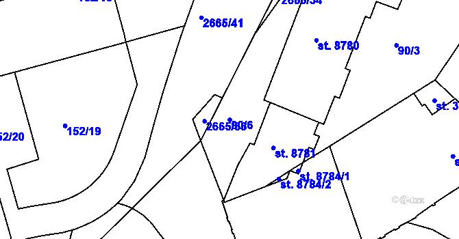 Parcela st. 90/6 v KÚ Pardubice, Katastrální mapa