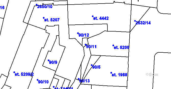 Parcela st. 90/11 v KÚ Pardubice, Katastrální mapa