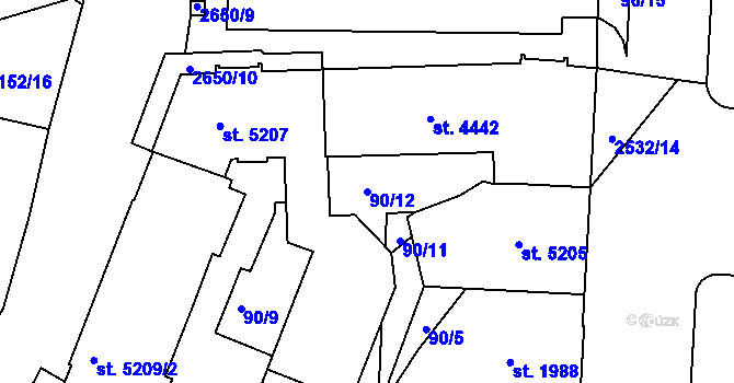 Parcela st. 90/12 v KÚ Pardubice, Katastrální mapa