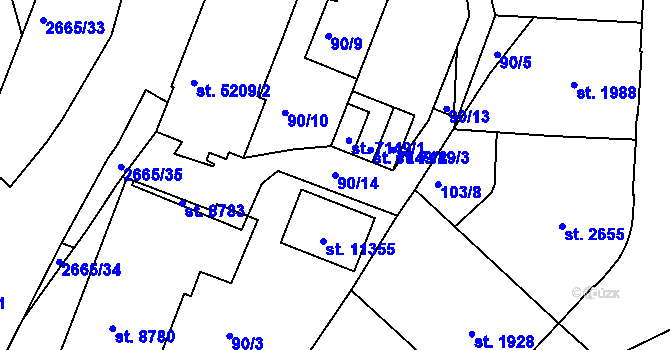 Parcela st. 90/14 v KÚ Pardubice, Katastrální mapa