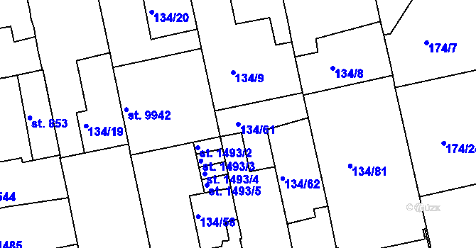 Parcela st. 134/61 v KÚ Pardubice, Katastrální mapa
