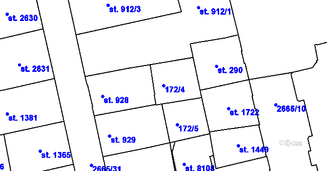 Parcela st. 172/4 v KÚ Pardubice, Katastrální mapa