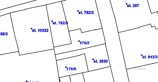 Parcela st. 175/2 v KÚ Pardubice, Katastrální mapa
