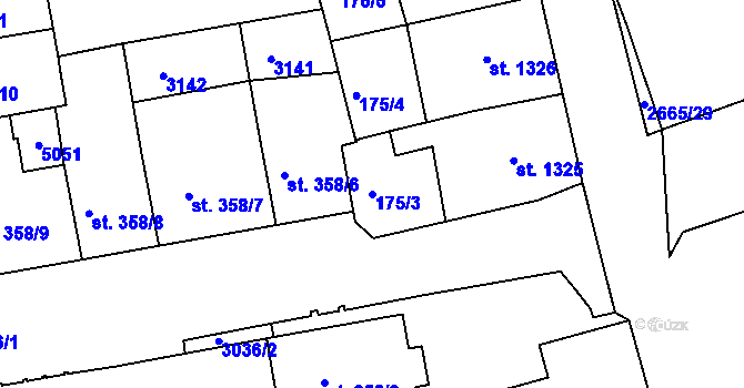Parcela st. 175/3 v KÚ Pardubice, Katastrální mapa