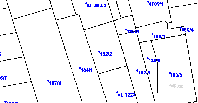 Parcela st. 182/2 v KÚ Pardubice, Katastrální mapa