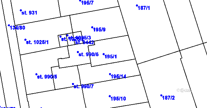 Parcela st. 195/1 v KÚ Pardubice, Katastrální mapa