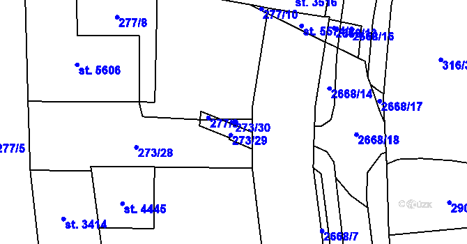 Parcela st. 273/30 v KÚ Pardubice, Katastrální mapa