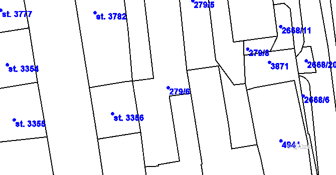Parcela st. 279/6 v KÚ Pardubice, Katastrální mapa
