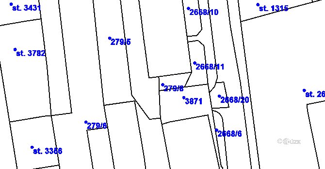 Parcela st. 279/8 v KÚ Pardubice, Katastrální mapa