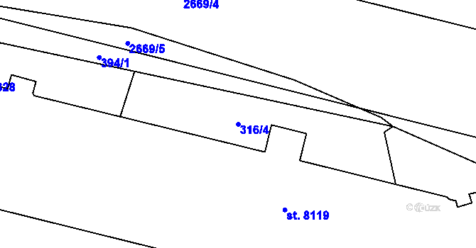 Parcela st. 316/4 v KÚ Pardubice, Katastrální mapa