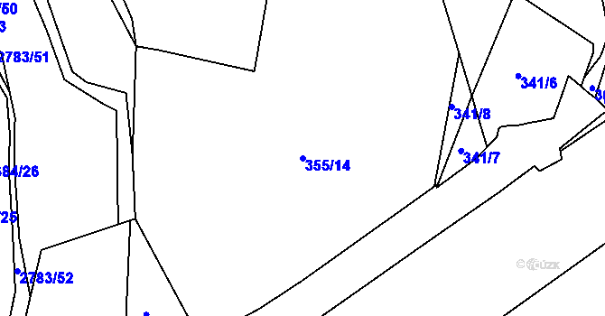 Parcela st. 355/14 v KÚ Pardubice, Katastrální mapa