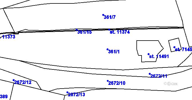 Parcela st. 361/1 v KÚ Pardubice, Katastrální mapa
