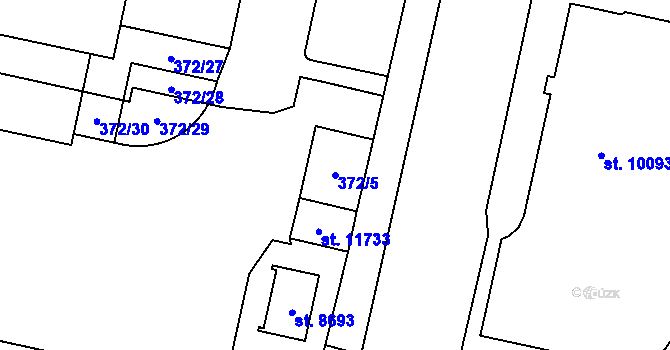 Parcela st. 372/5 v KÚ Pardubice, Katastrální mapa