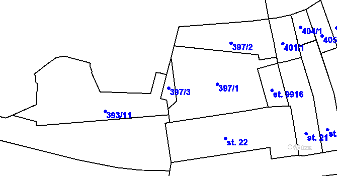 Parcela st. 397/3 v KÚ Pardubice, Katastrální mapa