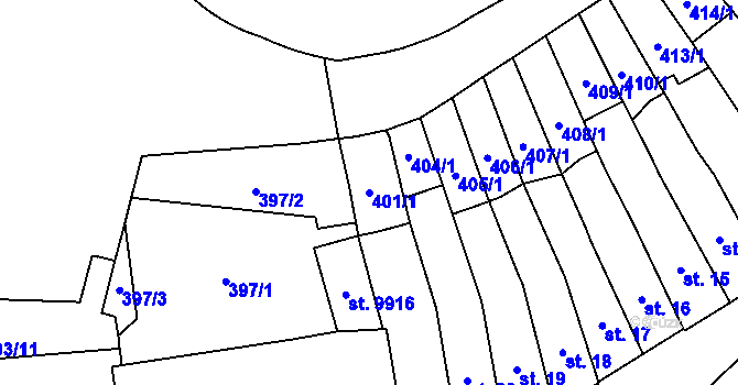 Parcela st. 401/1 v KÚ Pardubice, Katastrální mapa