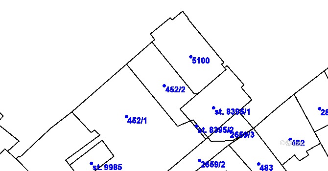 Parcela st. 452/2 v KÚ Pardubice, Katastrální mapa