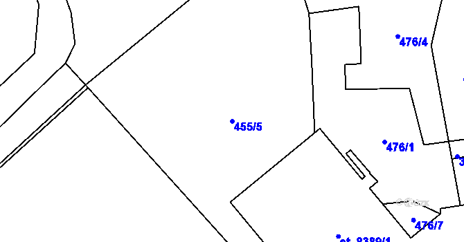 Parcela st. 455/5 v KÚ Pardubice, Katastrální mapa