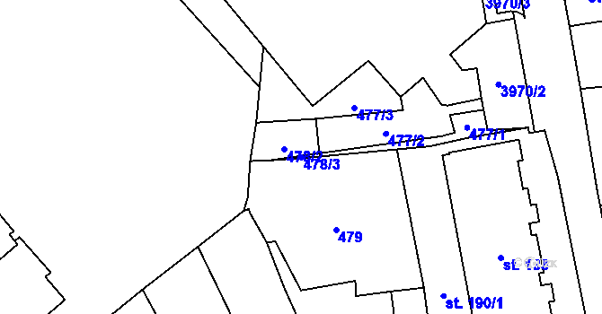 Parcela st. 478/3 v KÚ Pardubice, Katastrální mapa