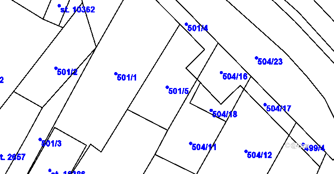 Parcela st. 501/5 v KÚ Pardubice, Katastrální mapa