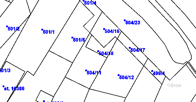 Parcela st. 504/18 v KÚ Pardubice, Katastrální mapa