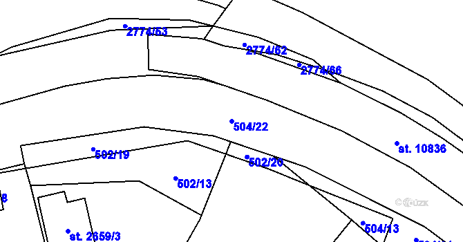 Parcela st. 504/22 v KÚ Pardubice, Katastrální mapa