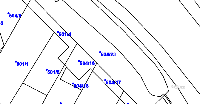 Parcela st. 504/23 v KÚ Pardubice, Katastrální mapa