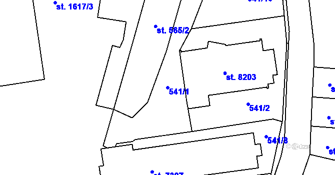 Parcela st. 541/1 v KÚ Pardubice, Katastrální mapa
