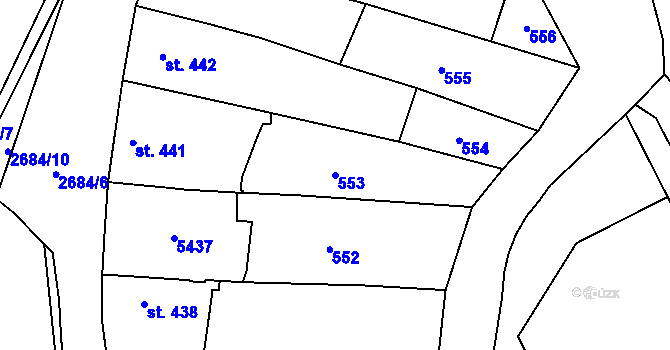 Parcela st. 553 v KÚ Pardubice, Katastrální mapa