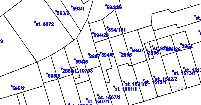 Parcela st. 594/6 v KÚ Pardubice, Katastrální mapa