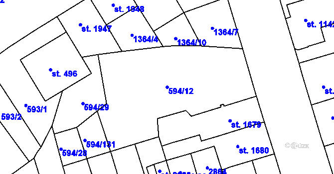 Parcela st. 594/12 v KÚ Pardubice, Katastrální mapa
